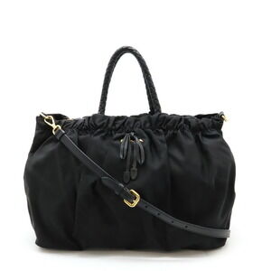 Prada TESSUTO BOW Ribbon Shoulder Bag Tote Leather Black